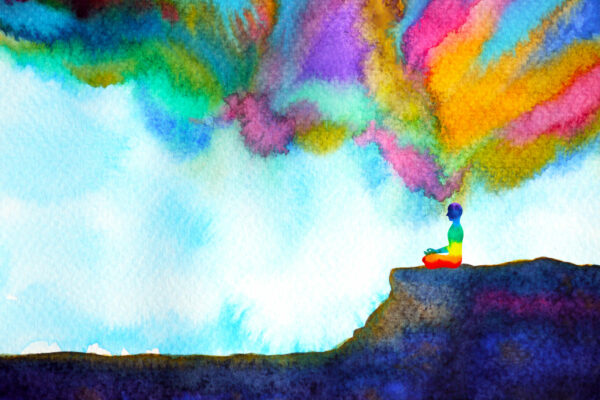 human and spirit powerful energy connect to the universe power abstract art watercolor painting illustration design hand drawn